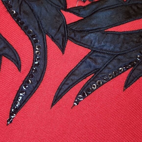 Red & Black 80s 90s Vintage Sweater Knit Longsleeve Applique - Picture 4 of 5